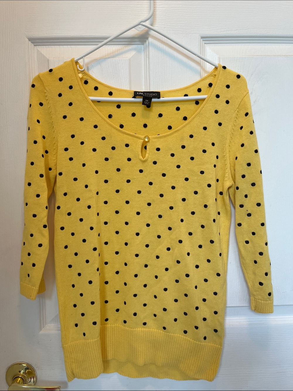 I.N. Studio Yellow Polka Dot Petite Top